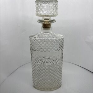 Vintage Anchor Hocking Bourbon Decanter Glass Diamond Cut 1969 Barware Accessory